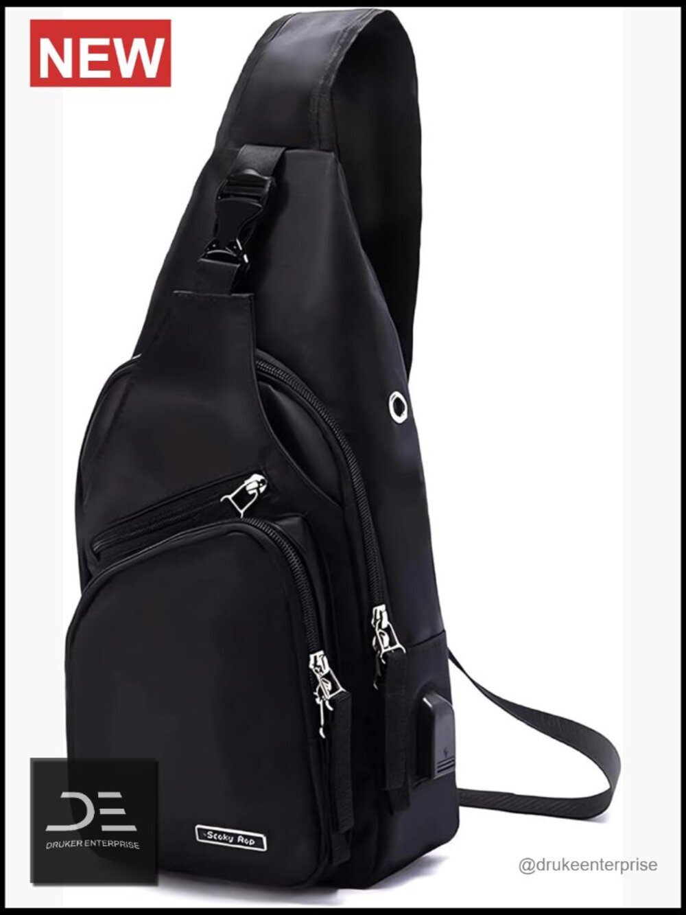 Nylon Water Resistant Sling Backpack with USB Charging Port